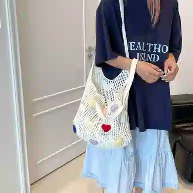 捷朗仕 大容量针织镂空百搭通勤休闲 织物 腋下包单肩包 常规 女款 白色/卡其色/浅蓝色/深蓝色