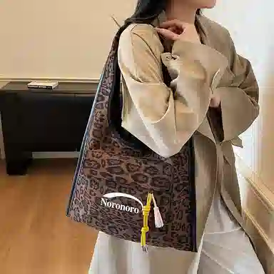 捷朗仕 秋冬季流行豹纹通勤百搭休闲托特包 麂皮 单肩包 女款 棕色/酒红色/绿色/黄棕色