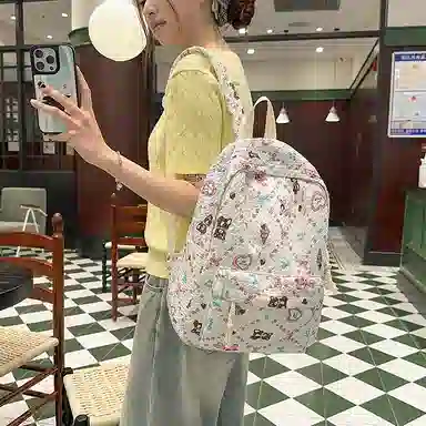 捷朗仕 可爱涂鸦印花高级质感温柔复古 尼龙 双肩包 女款 多色