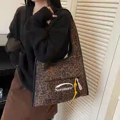 捷朗仕 秋冬季流行豹纹通勤百搭休闲托特包 麂皮 单肩包 女款 棕色/酒红色/绿色/黄棕色