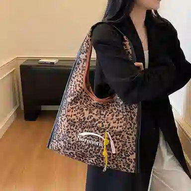 捷朗仕 秋冬季流行豹纹通勤百搭休闲托特包 麂皮 单肩包 女款 棕色/酒红色/绿色/黄棕色