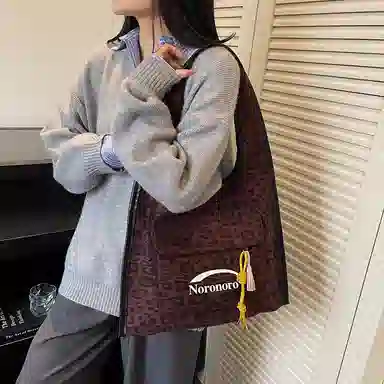 捷朗仕 秋冬季流行豹纹通勤百搭休闲托特包 麂皮 单肩包 女款 棕色/酒红色/绿色/黄棕色