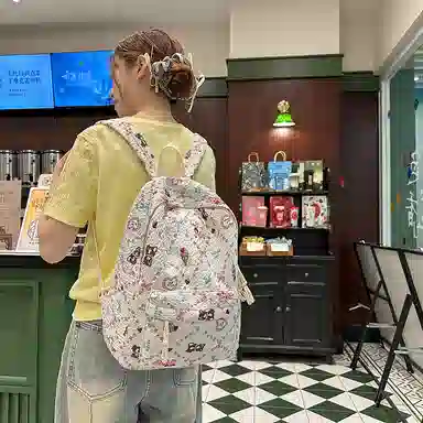 捷朗仕 可爱涂鸦印花高级质感温柔复古 尼龙 双肩包 女款 多色