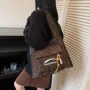 捷朗仕 秋冬季流行豹纹通勤百搭休闲托特包 麂皮 单肩包 女款 棕色/酒红色/绿色/黄棕色