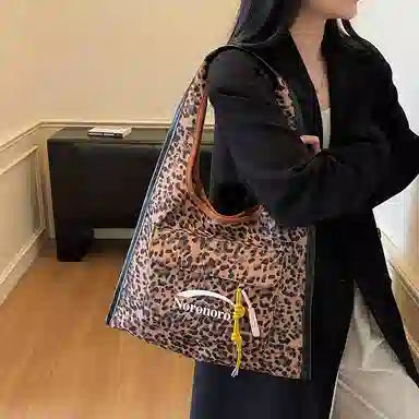 捷朗仕 秋冬季流行豹纹通勤百搭休闲托特包 麂皮 单肩包 女款 棕色/酒红色/绿色/黄棕色