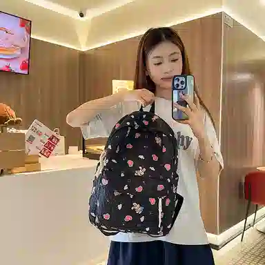 捷朗仕 可爱涂鸦印花高级质感温柔复古 尼龙 双肩包 女款 多色