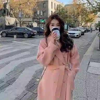 桴生 韩版宽松加厚中长款系带过膝显瘦直筒毛呢西服外套女大衣 女款