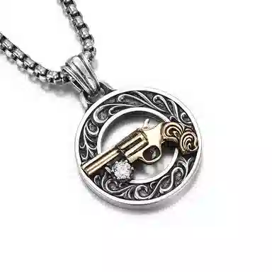IDEAGEMER Gun Pendant Necklace 925 Silver