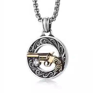 IDEAGEMER Gun Pendant Necklace 925 Silver