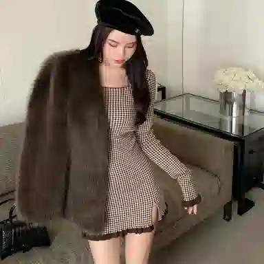 桴生 水貂绒狐狸毛秋冬时尚年轻款高腰宽松中长款加厚外套皮草 女款