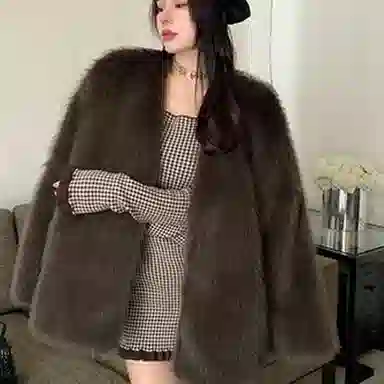 桴生 水貂绒狐狸毛秋冬时尚年轻款高腰宽松中长款加厚外套皮草 女款