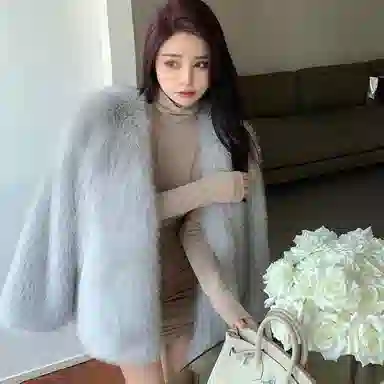 桴生 水貂绒狐狸毛秋冬时尚年轻款高腰宽松中长款加厚外套皮草 女款
