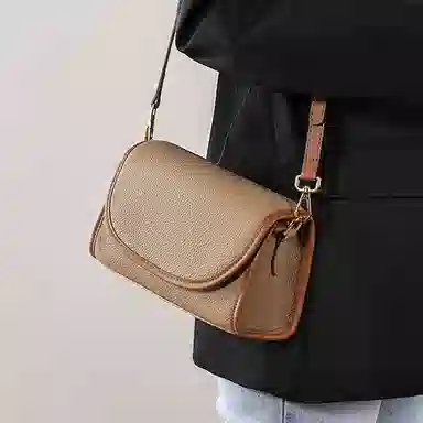 简约休闲手机包女式斜挎包 牛皮 单肩包 女款 大象灰/奶昔白