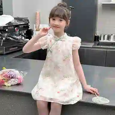 米囹女童连衣裙夏季儿童 国风汉服裙女大童旗袍裙夏装