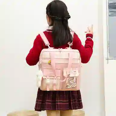 米囹 儿童斜跨包 初中生手拎包手提单肩美术包 小学生可双肩大容量补课包 白色