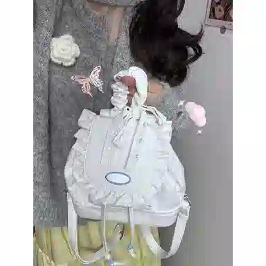 米囹 学院少女设计蕾丝双肩包 可爱百搭通勤 小背包女大学生 小号 无配色