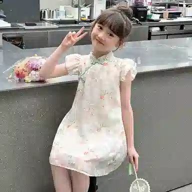 米囹女童连衣裙夏季儿童 国风汉服裙女大童旗袍裙夏装