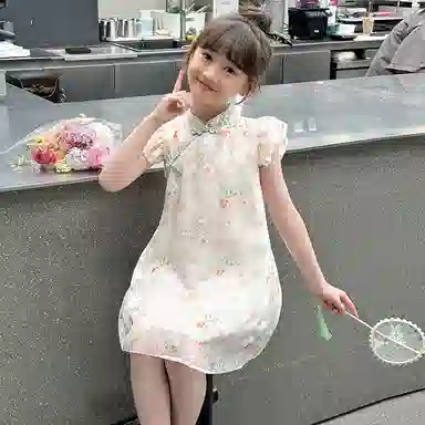 米囹女童连衣裙夏季儿童 国风汉服裙女大童旗袍裙夏装