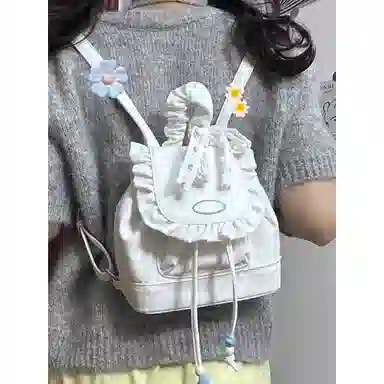 米囹 学院少女设计蕾丝双肩包 可爱百搭通勤 小背包女大学生 小号 无配色