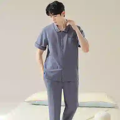 欧迪芬 柔软亲肤透气舒适简约时尚可外穿家居服睡衣套装 男款 蓝色