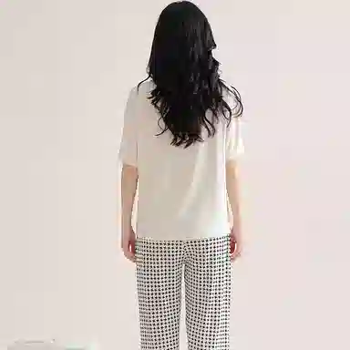 欧迪芬 莫代尔凉感带胸垫透气套头短袖纯色休闲长裤可外穿睡衣套装 女款