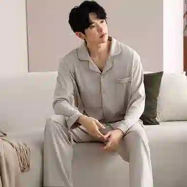 欧迪芬 舒适透气纯色简约高级感可外穿睡衣套装 男款 卡其色