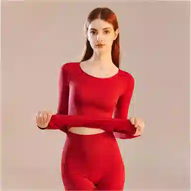 鸿运本命年系列欧迪芬 修身舒适时尚优雅内衣抗菌塑形无痕美体打底衫圆领衫秋衣秋裤保暖套装 女款