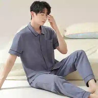 欧迪芬 柔软亲肤透气舒适简约时尚可外穿家居服睡衣套装 男款 蓝色