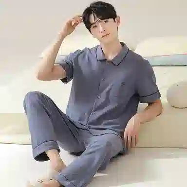 欧迪芬 柔软亲肤透气舒适简约时尚可外穿家居服睡衣套装 男款 蓝色