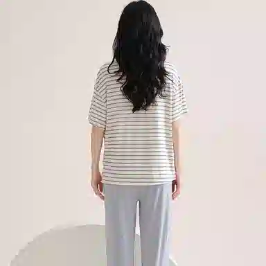 欧迪芬 莫代尔凉感带胸垫透气套头短袖纯色休闲长裤可外穿睡衣套装 女款