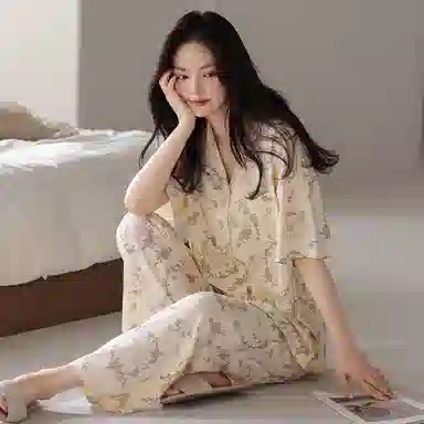 欧迪芬 柔软亲肤小清新五分袖长裤小翻领睡衣套装 女款