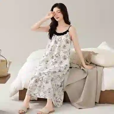 欧迪芬 云朵棉带胸垫防凸点舒适无感斜插口袋可调节肩带睡裙睡衣套装 女款