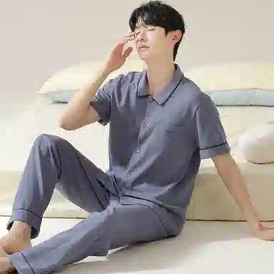 欧迪芬 柔软亲肤透气舒适简约时尚可外穿家居服睡衣套装 男款 蓝色