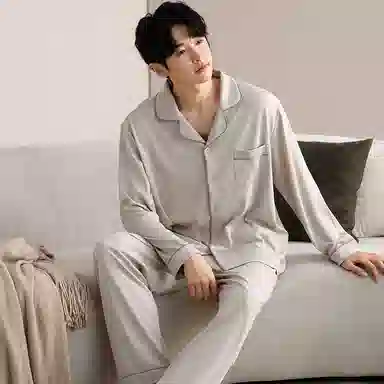 欧迪芬 舒适透气纯色简约高级感可外穿睡衣套装 男款 卡其色