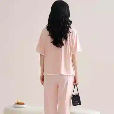 欧迪芬 莫代尔凉感带胸垫透气套头短袖纯色休闲长裤可外穿睡衣套装 女款