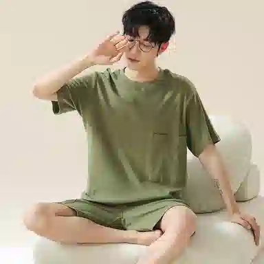 欧迪芬 可外穿可居家柔软亲肤休闲宽松短袖五分裤睡衣套装 男款
