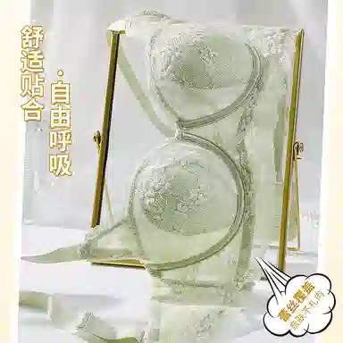 欧迪芬 冰丝轻薄透气亲肤蕾丝全包裹大胸显小兔耳杯不凸点上托聚拢防下垂收副乳文胸 女款