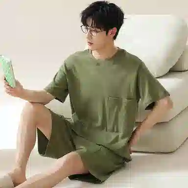 欧迪芬 可外穿可居家柔软亲肤休闲宽松短袖五分裤睡衣套装 男款