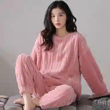 欧迪芬 家居服长袖圆领防寒保暖长裤睡衣套装 女款
