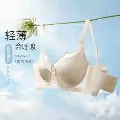 欧迪芬 超薄兔耳朵薄杯透气包容显瘦收副乳调整型女内衣软钢圈聚拢防下垂舒适无痕无压迫蚕丝抗菌文胸 女款