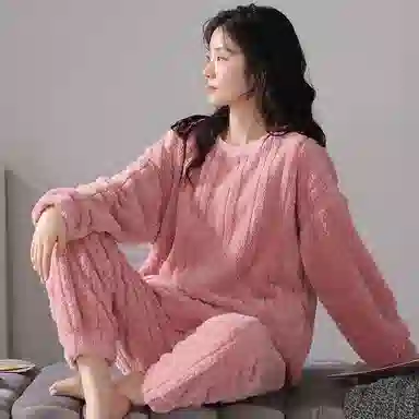 欧迪芬 家居服长袖圆领防寒保暖长裤睡衣套装 女款