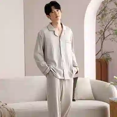 欧迪芬 舒适透气纯色简约高级感可外穿睡衣套装 男款 卡其色