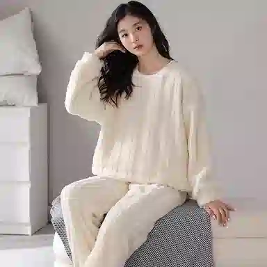 欧迪芬 家居服长袖圆领防寒保暖长裤睡衣套装 女款