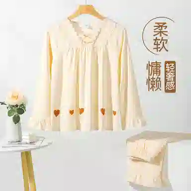 欧迪芬 纯棉秋冬四季款舒适透气柔软亲肤简约开衫翻领吸湿排汗青春可爱带杯垫可外穿家居服套装 女款