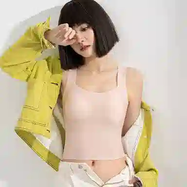 欧迪芬 纯色侧收无痕美背舒适自带胸垫无钢圈宽肩带背心 女款