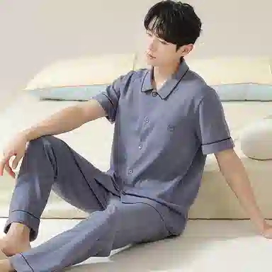 欧迪芬 柔软亲肤透气舒适简约时尚可外穿家居服睡衣套装 男款 蓝色