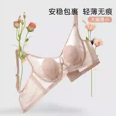 欧迪芬 莫尔代亲肤柔软轻薄透气兔耳杯上托聚拢防下垂收副乳调整型蕾丝全覆盖清凉感文胸 女款