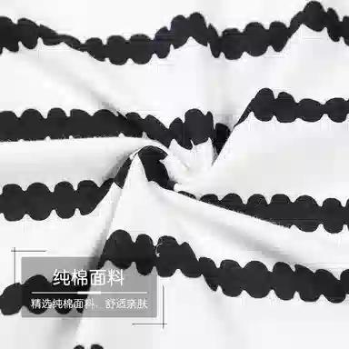 欧迪芬 纯棉圆领亲肤柔软不起球黑白条纹小清新居家舒适可外穿家居服夏季睡衣套装 女款