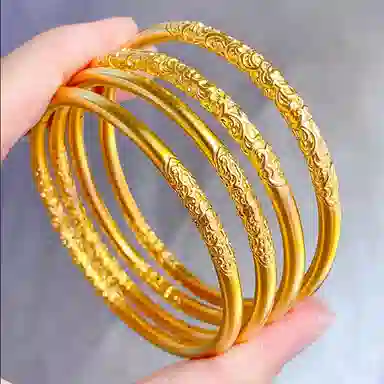 谧月珠宝 古法双边如意卷草纹 复古新中式 花纹花卉气质优雅 合金 手镯 女款