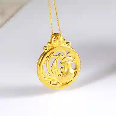 谧月珠宝 龙凤呈祥 新中式国潮国风古法传承本命年创意设计 久不掉色转运珠复古时尚日常百搭饰品 合金 吊坠 男女同款情侣款